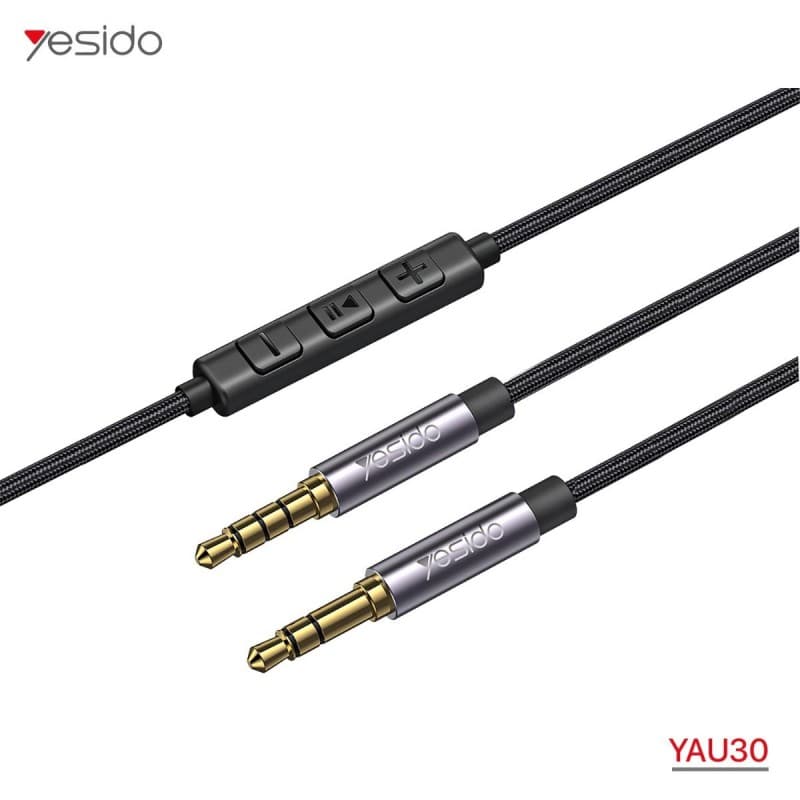 كيبل صوت YESIDO YAU30 اوكس مع ميكروفون، من 3.5 ملم إلى 3.5 ملم، بطول 1 م.