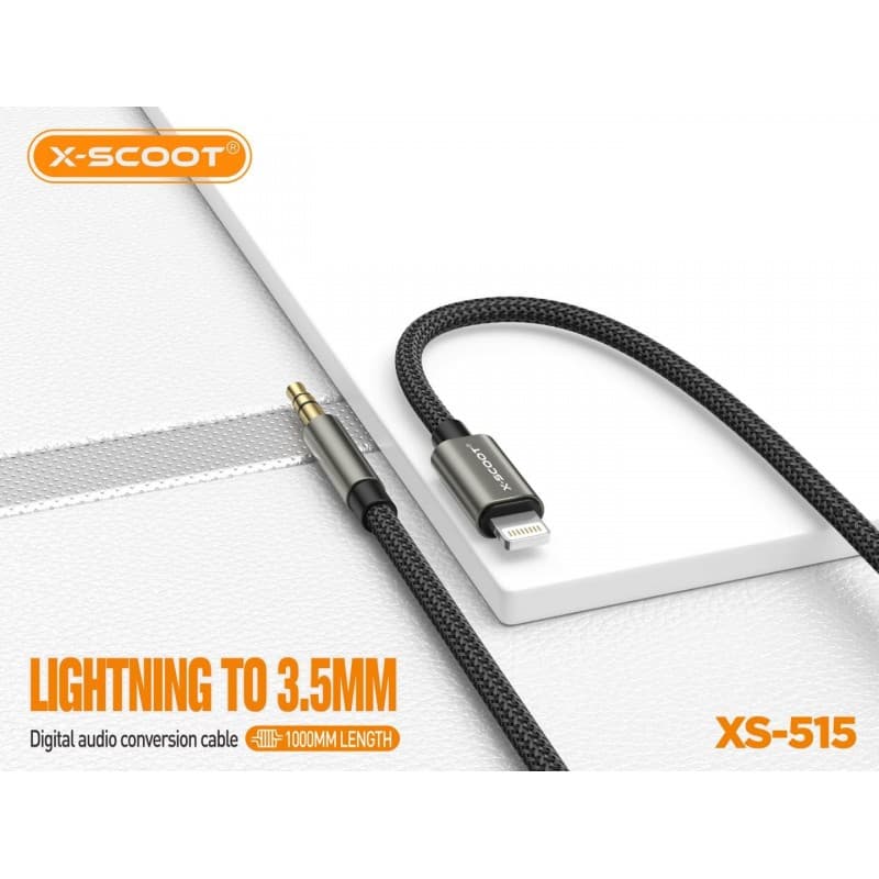 كيبل صوت اوكس XS-515 من X-SCOOT، بمقبس 3.5 ملم الى Lightning.