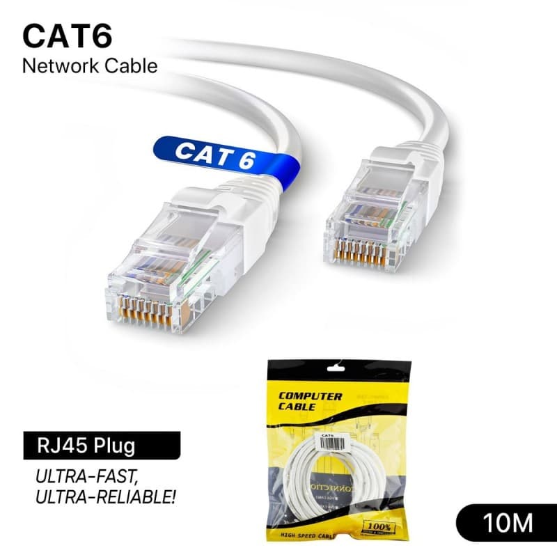 كيبل الشبكة CAT6 عالي السرعة، بطول 10 متر، بقابس من نوع RJ45.