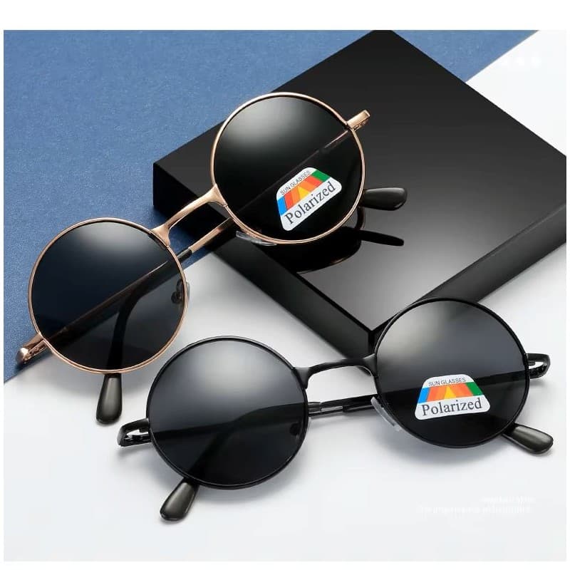 نظارة حساسة للضوء (Polarized) دائرية لون أسود وإطار أسود