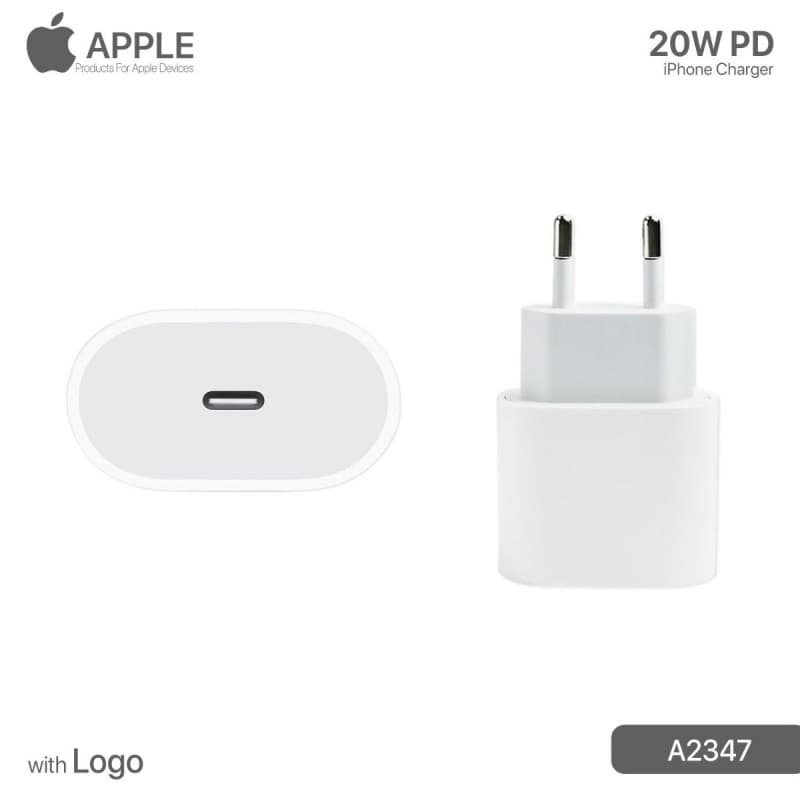 عظمة شاحن ايفون 20W PD مع لوجو، بمنفذ Type-C ، بقوة 2 امبير، موديل A2347