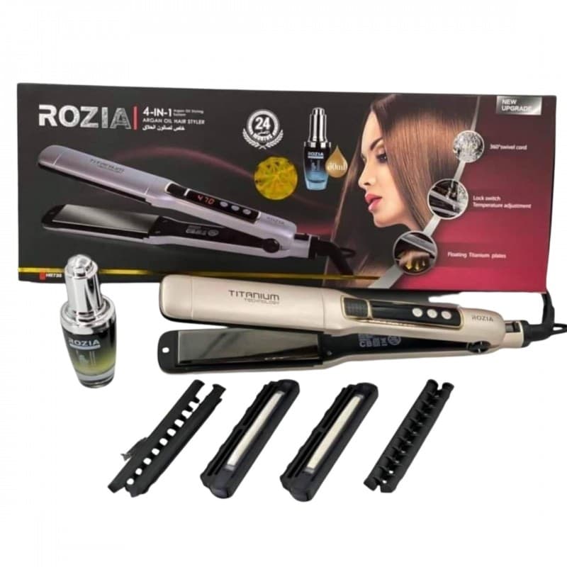 مجموعة تصفيف شعر احترافية روزيا ROZIA HR-730، مكواة 4 في 1 مع ملحقات وزيت الأركان