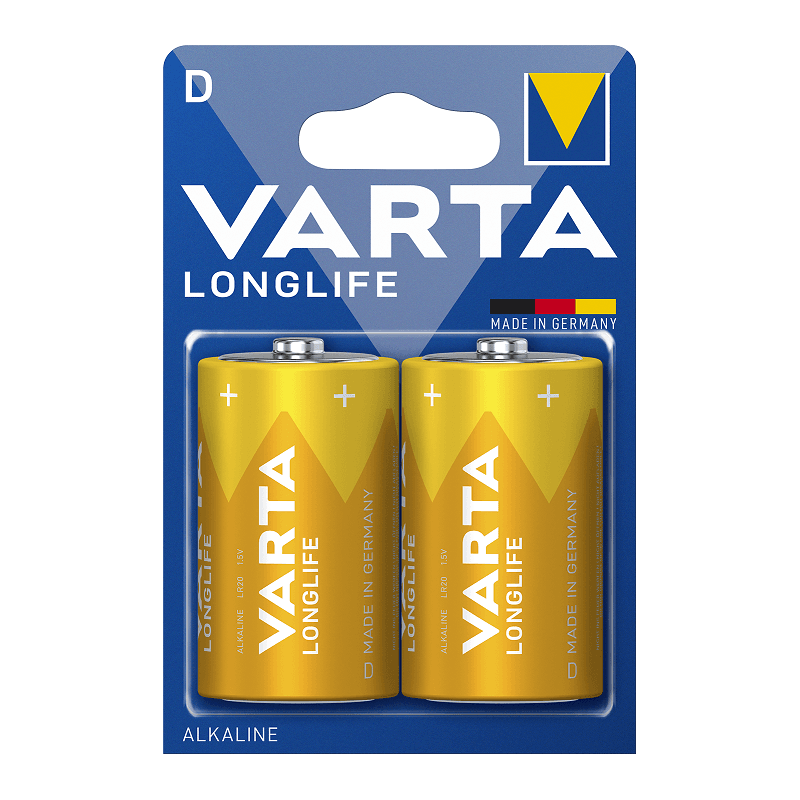 VARTA D Mono Batteries Pack of 2 Longlife, Alkaline 1.5 V