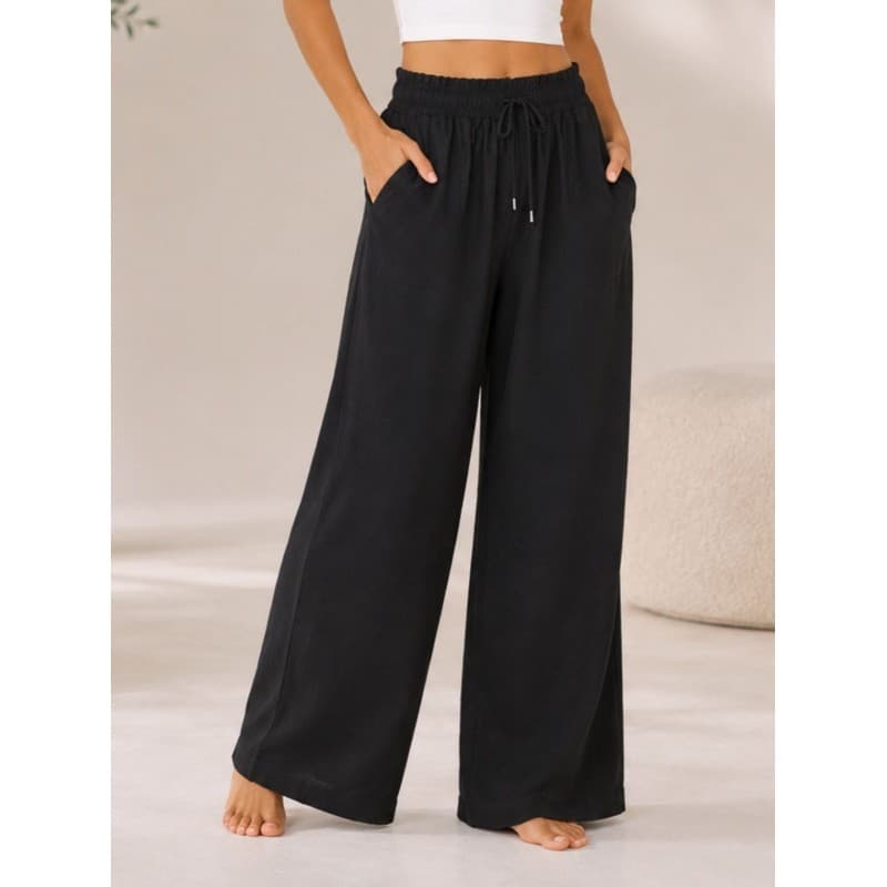 بنطلون وايد قماش الزبدة من ستار فاشن للنساء لون اسود